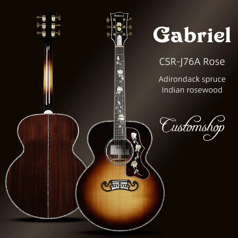 Gabriel Acoustic Guitar CSR-J76A Rose Super Jumbo 41 Inch Sunset Adirondack Spruce With  Mastergrade Indian Rosewood All Solid