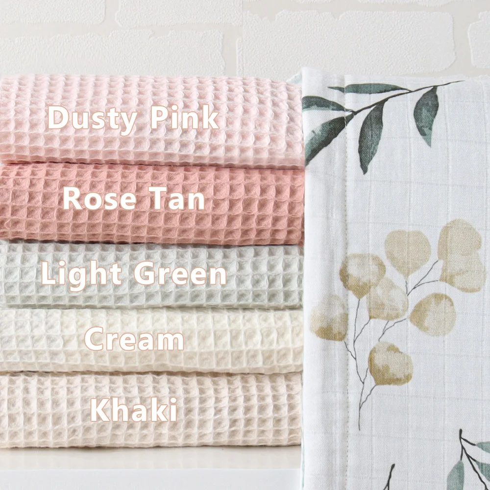 Custom 2 Layers Waffle Fabric Towel for Newborn Wrap Shower Gift with Printed Patterns Bamboo Cotton Baby Muslin Swaddle Blanket