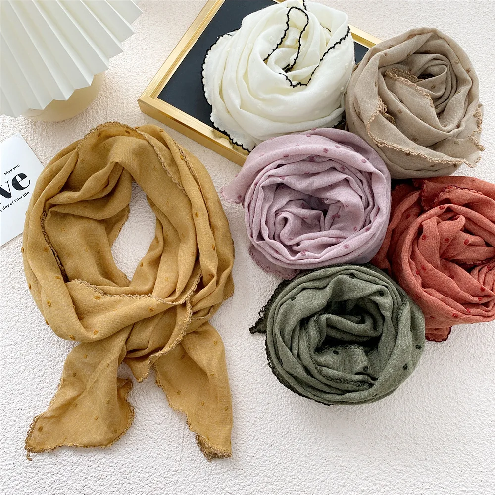 Semi round cotton and linen triangular scarf silk scarf for women in spring , autumn and summer fashionable and versatile scarf