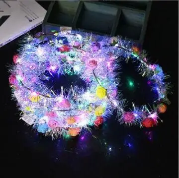 Women Girls Hawai LED Flower Crown Headband Light Up Garlands Glowing Floral Wreath Crown For Beach Party Festivals Wedding