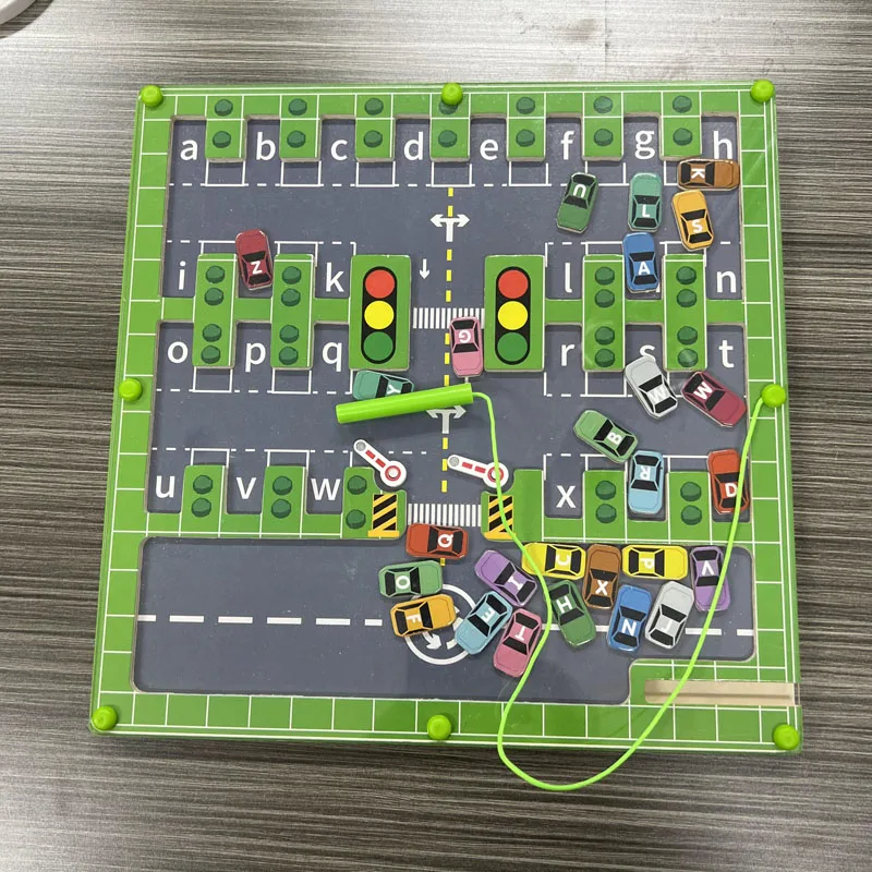 Fine Motor Skills Educational Toy Wooden Car Parking Puzzle Montessori Letter Puzzle Magnetic Alphabet Maze