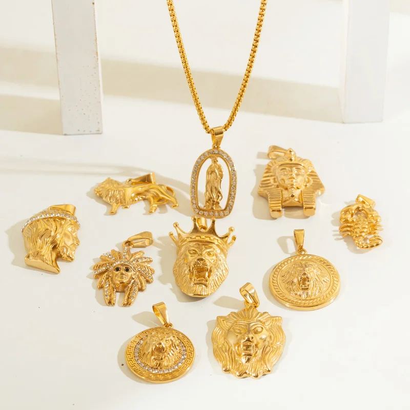 2 sizes Tutankhamun Ancient Egypt Pharaoh Jewelry Punk Stainless Steel Egyptian Pharaoh Head Pendant King Tut Necklace