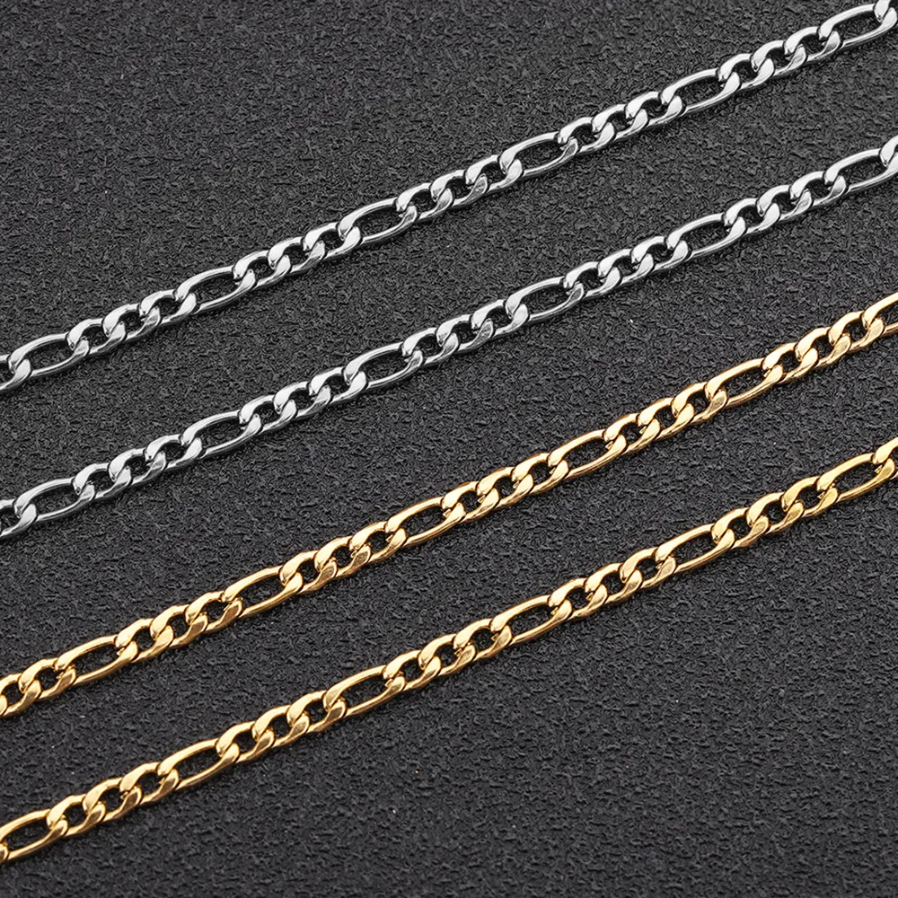 50 meters per roll DIY jewelry making necklace bracelet high quality gold plated stainless steel Figaro chain flat chain