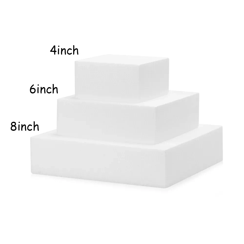 4/6/8Inch White Square Foam For Cake Foam Mould Styrofoam Cake Stand Dummy Practice Model Sugarcraft Baking Mold Bakeware