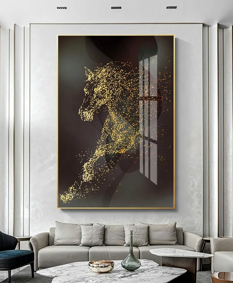 Resin Painting Wall Picture Modern Painting Gold Horse Animal White Horse Crystal Porcelain Painting Home Decoration