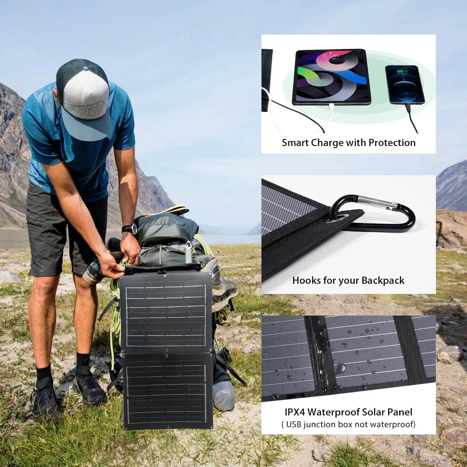 SOENERGY 24W Portable Solar Charger for Cell Phone Outdoor Emergency Mobile Power Battery Charging Solar