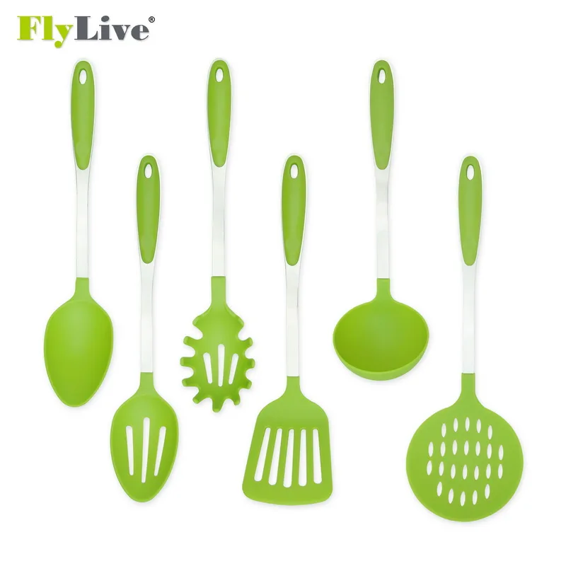 
Kitchen Utensils 6-Piece Tool Set: Ladle Pasta Fork Slotted Spoon Solid 