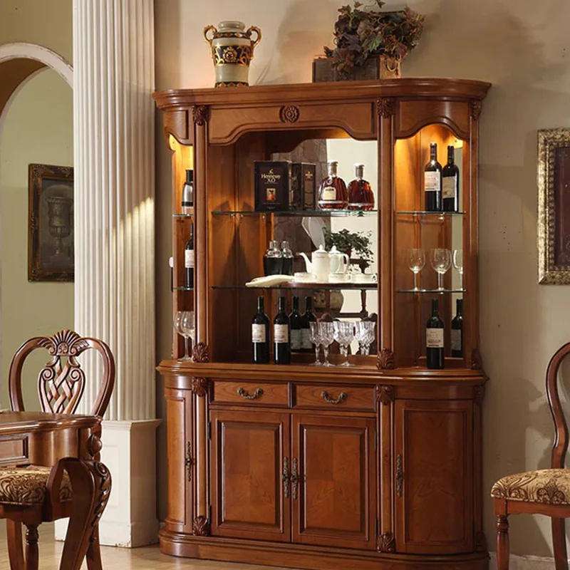 Customized home furniture wooden living room wine cabinet for storage solid wood closet tall cabinet with mirror hotel furniture
