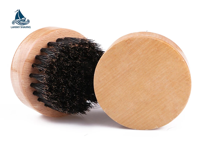 custom logo eco-friendly wood facial cleaning round beard brush