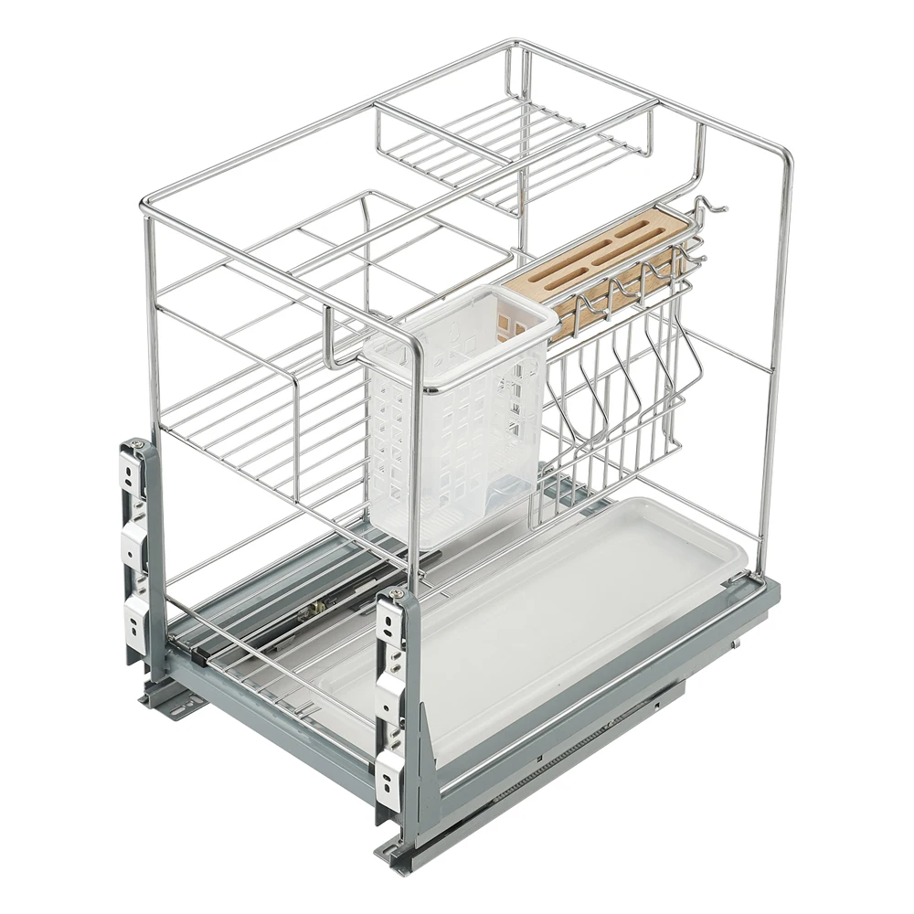 Kitchen Cabinet Nano Powder Coating Drawing Pull Out Slide Wire Storage Basket