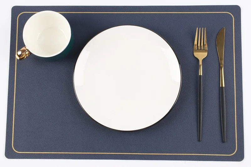 Custom Printed Nordic Kitchen Dining Leather Table Mat Pink Grey Brown Blue Orange Yellow Red Square Faux Pu Leather Placemat
