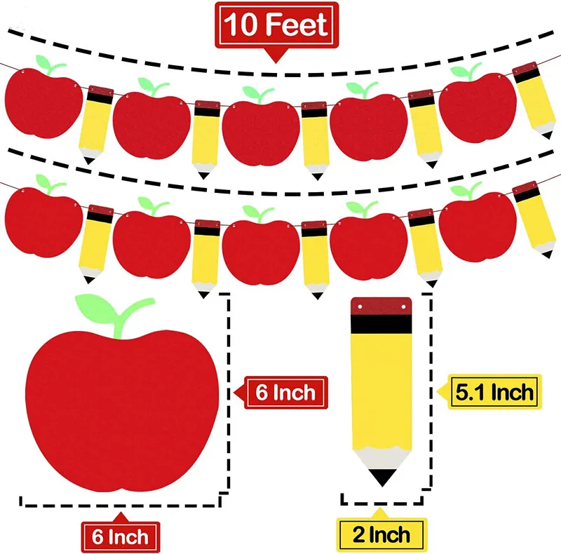 Party Supplies Welcome Back to School Felt fabric Pencil Banner 10 Feet DIY Ornament for First Day Of School Decorations