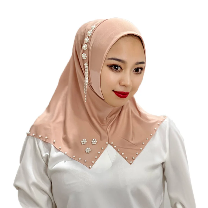 Manufacturer Newest Tudung Hijab Chiffon Shawl Muslim Scarf With Pearls And Beads Malaysia Chiffon Hijab Shawl Scarf