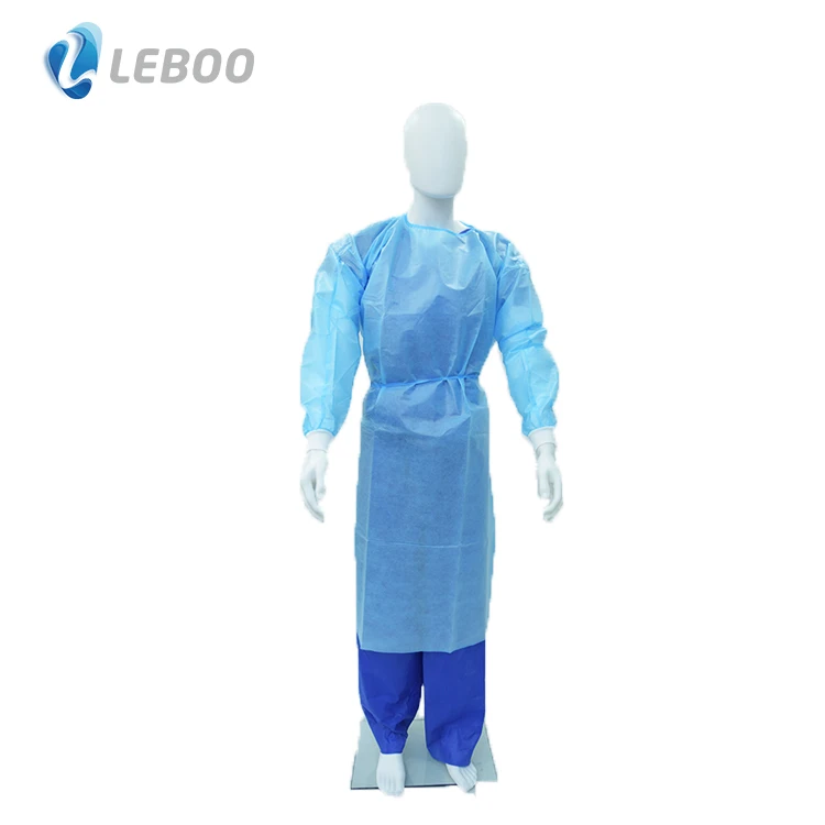 CE ISO Approved high quality disposable non sterile long sleeves Knitted cuffs PP+PE laminated Isolation Gown