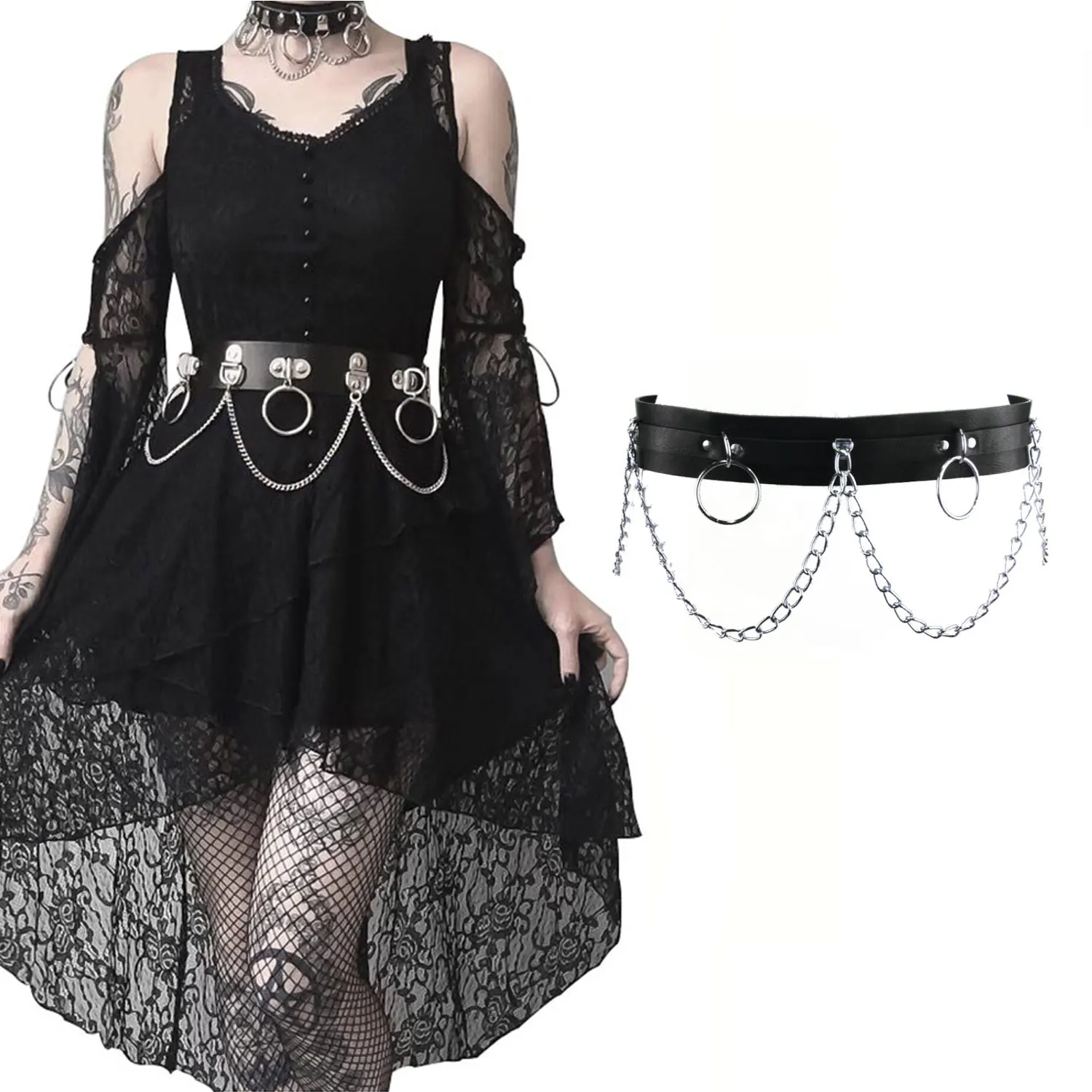 Женский кожаный ремень с металлической цепочкой, регулируемый пояс в стиле Харадзюку, с металлическим кольцом