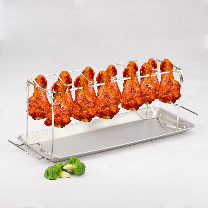 Oven Accessories Stainless Steel Chicken Leg & Wing Grill Rack With Metal Drip Tray Grill Chicken Wings Roaster