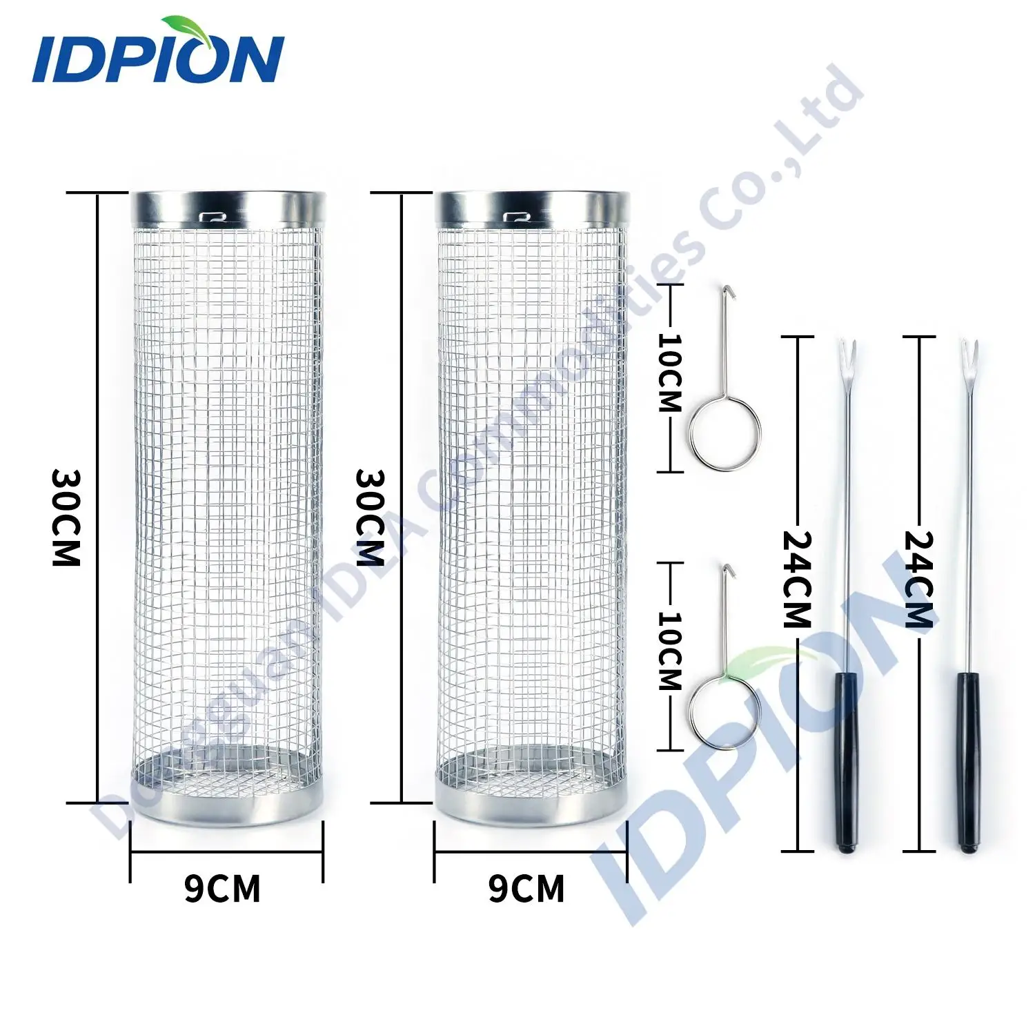 Portable 2pcs Round Tube Cylinder Barbeque BBQ Grill Basket 304 Stainless Steel Wire Mesh Rolling Grilling Baskets
