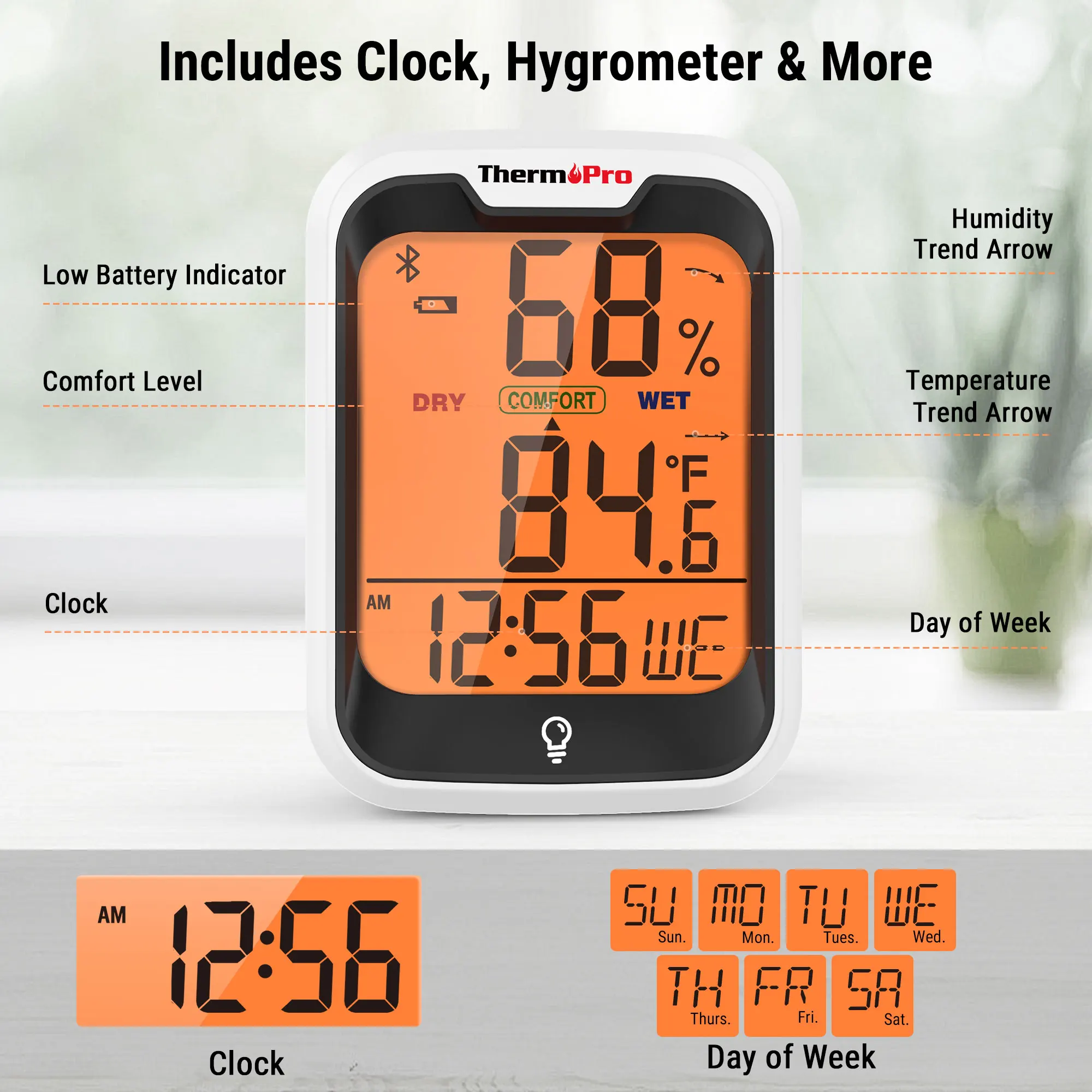 ThermoPro TP358 260FT Smart Indoor Digital Thermometer Hygrometer for Home Greenhouse