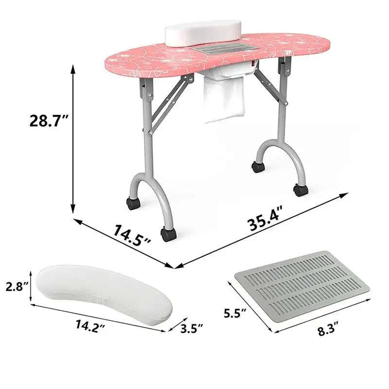 Rolling Manicure Table 4in1 Makeup Train Case Foldable Nail Desk Cosmetology Case on Wheels Table+ 4in1 Case
