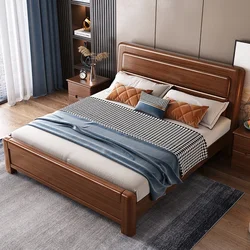Luxury bedroom furniture set walnut bed modern Chinese double solid wood bed 1.8m wedding storage king bed