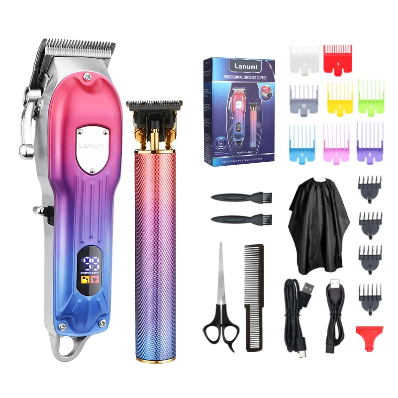 Cross-border new USB electric hair clipper metal body gradient color oil head engraving professional haircut and shaving set