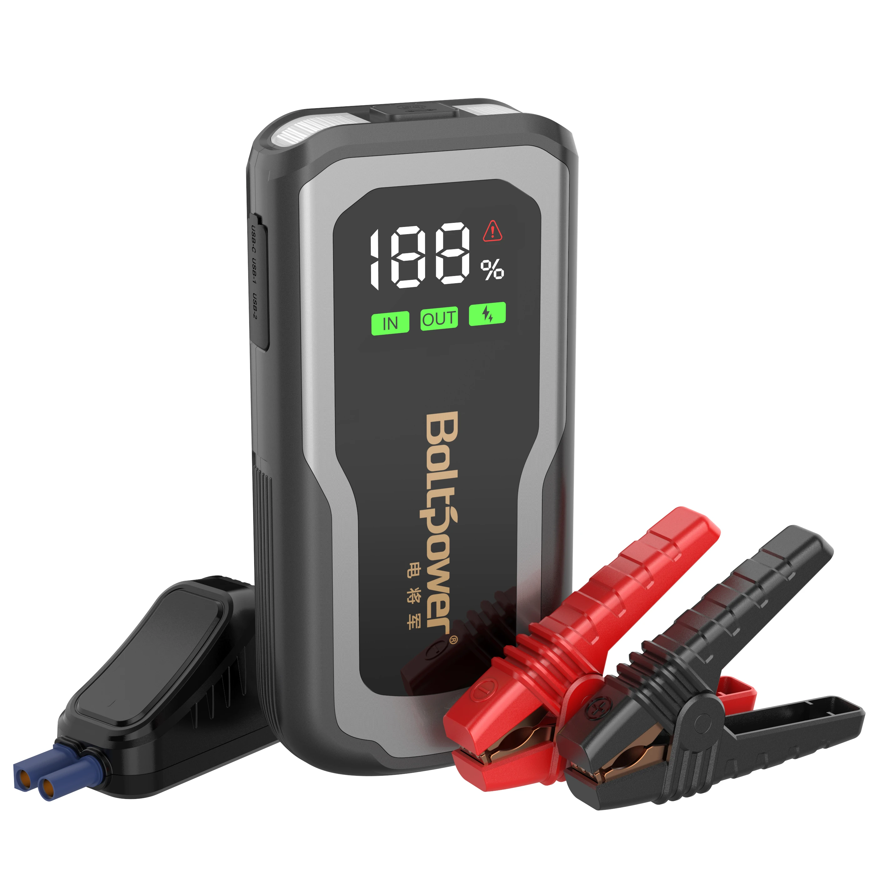 12V 2000A Car Jump Starter with LED Light Lithium Ion Battery Pack Motorcycle Boost 16000mAh