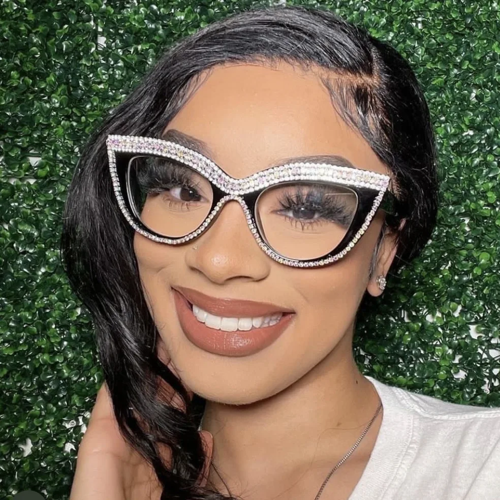 2022 tr90 frame computer cat eye glasses with diamond women mounts blue light blocking glasses latest trendy