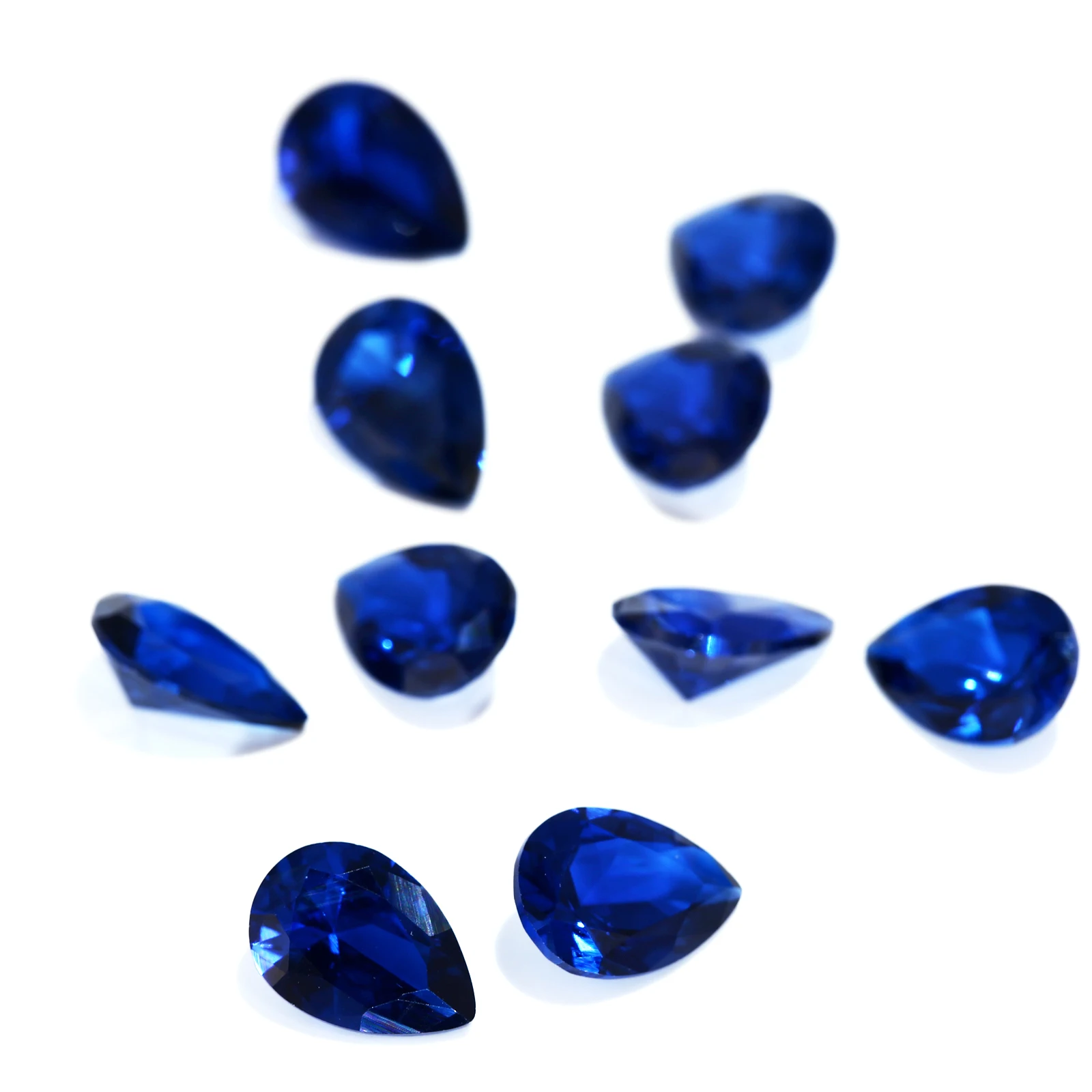Megan wholesale Synthetic Corundum 7Mm Pear Cut 34# Sapphire fancy deep Blue Gemstones Synthetic Corundum Rough jewelry making