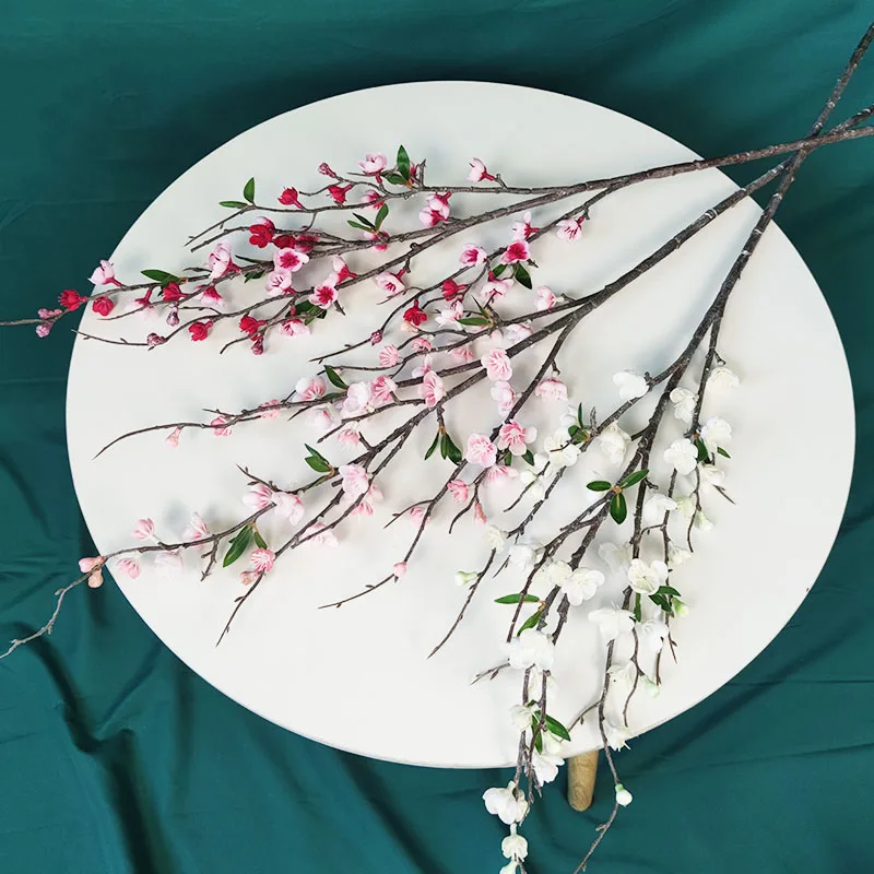 YIWAN Wholesale Thick stick silk 5 Forks Peach Blossom  fake Plum blossom Artificial Flowers For Home Wedding Decoration