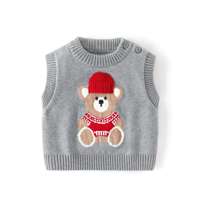 British style Classic school kids clothing sweater designs for children baby knitted vest bear Embroidery Knit Tops