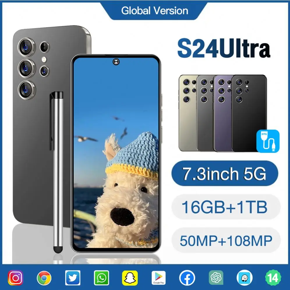 Оригинальный S24 ультра Sakura розовый 7 3 дюймов 12 г + 256 ГБ разблокировка лица s24 умный мобильный телефон Android игровой