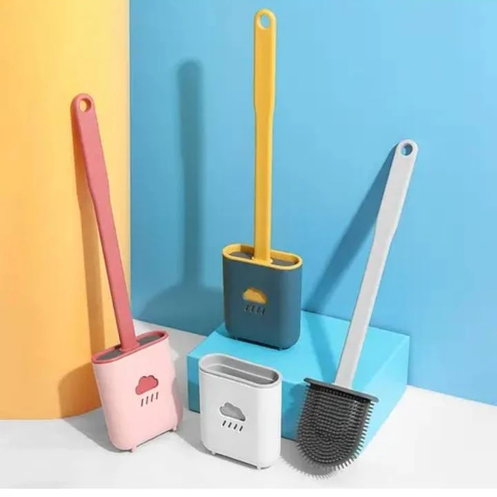 Toilet Brush Wall Mounted Silicone Flat Brush Head Toilet Cleaner Set Toilet Cleaning Brush Bathroom Cloud pattern Cute tool