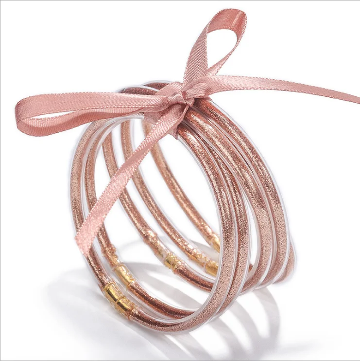 
Multilayer Silicone Gold Powder Bracelet Ribbon Set Bow Christmas Bracelet Decorative Accessories 