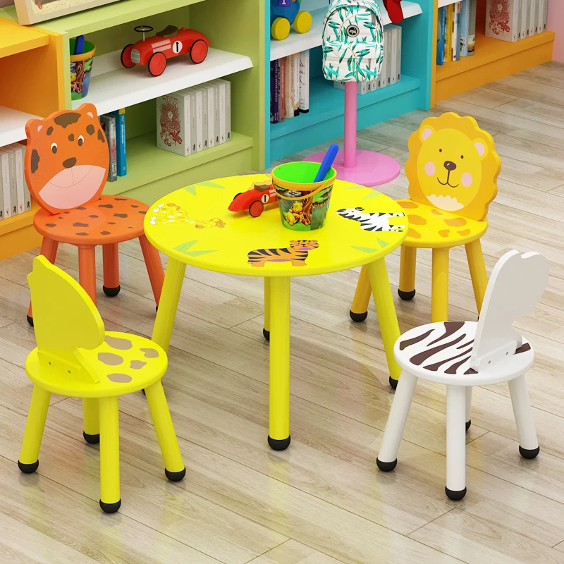 
New style hot sale cartoon animal style study table and chair set wooden study table for children  (62280139315)