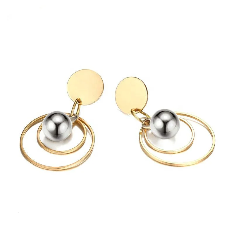 Charming Womens Jewelry 18K Gold Plated Surgical Steel Circle Drop Simulated Pearl Stud Dangle Earrings