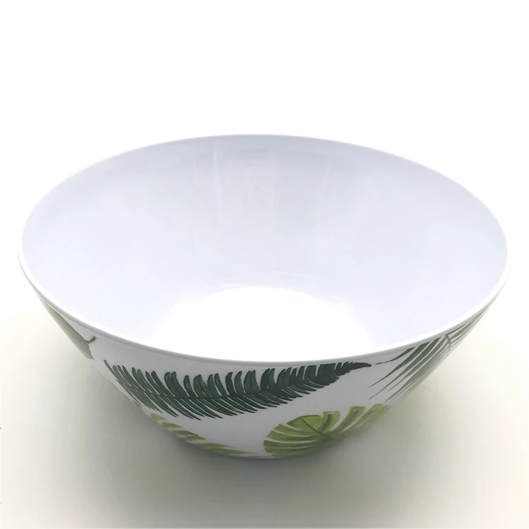 wholesale Tropical style large plastic soup salad serving dinner bowls fork and spoon set