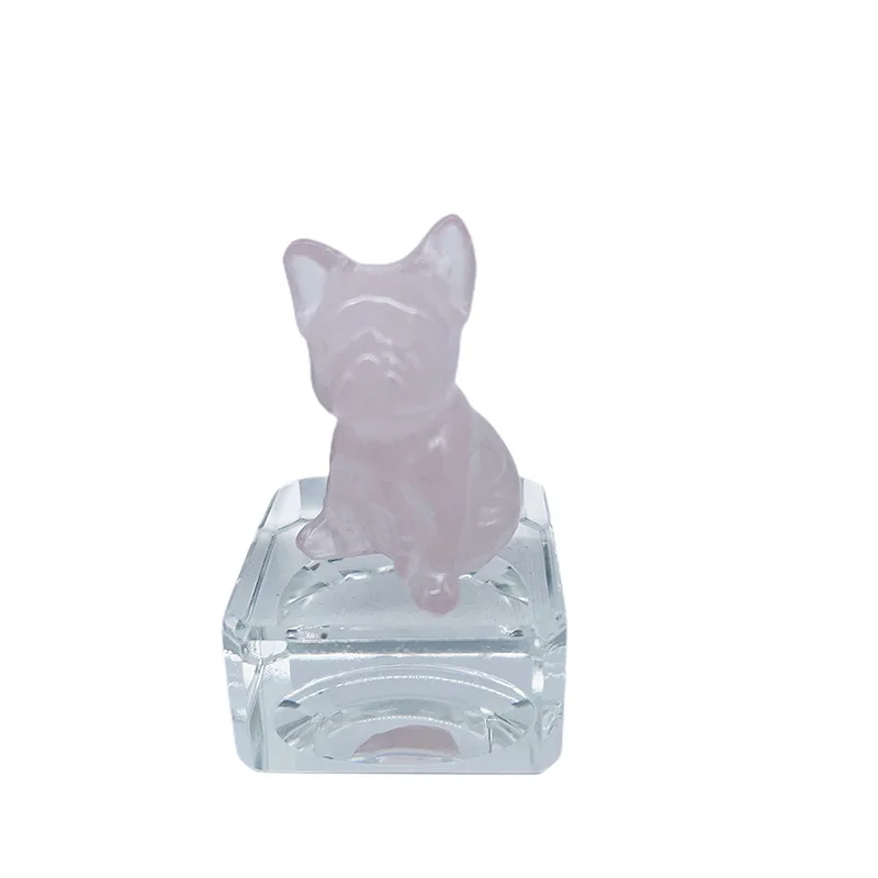 HZ Natural Gemstone Stone Quartz Hand Carved Crystal French Bulldog Dog for Home Decor