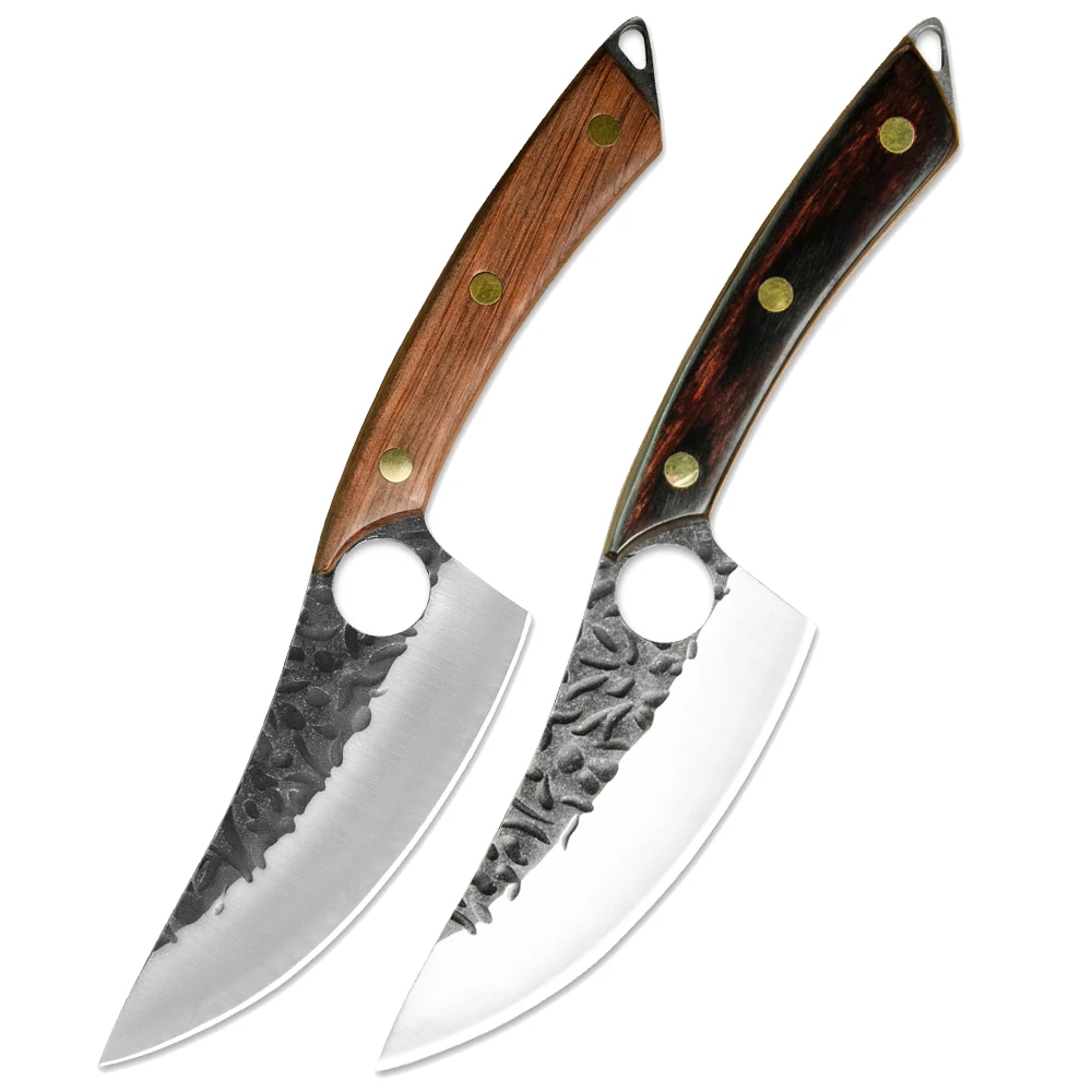 Xingye Kitchen Knives Boning Stainless Steel Curved Blade Finger Hole Control 4mm Thick Outdoor Knife Blade Hunting Knife 5 Inch