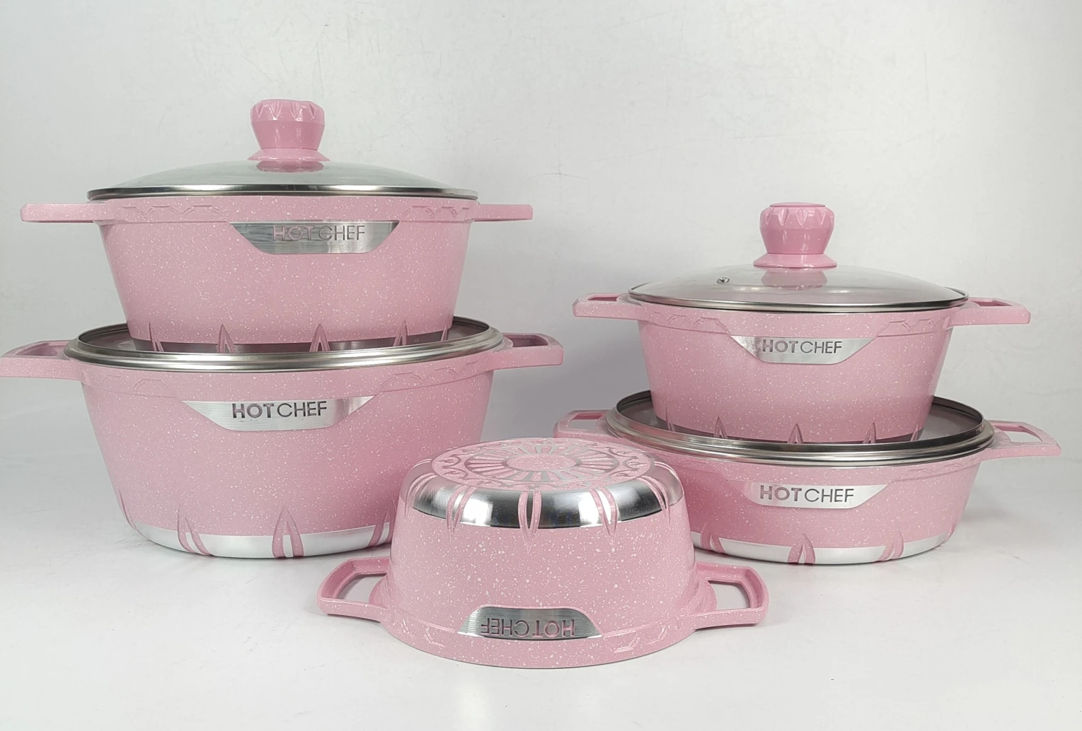 smile style Die cast aluminum Nonstick cookware sets Jogo de panelas Cooking soup pots and pans marmites casserole kitchenware