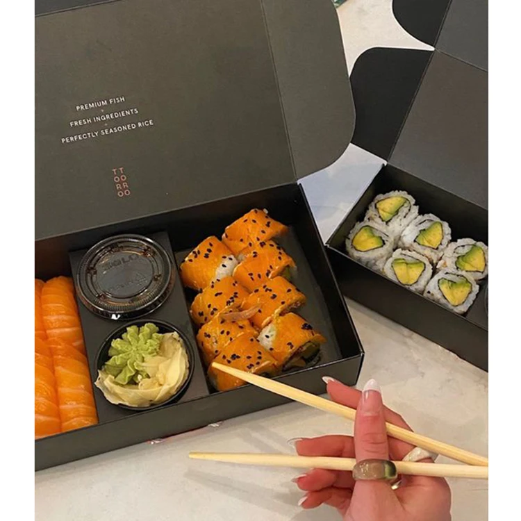 Custom design printed logo togo food bento Japanese restaurant containers kraft packaging paper sushi box with divider