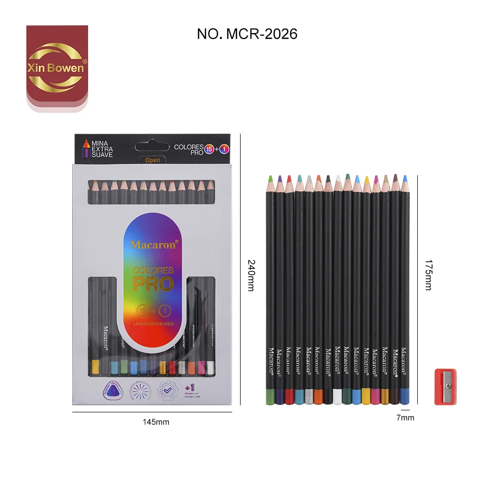 Xin Bowen custom pencil 15pcs black rod colored pencils drawing pencil set for children and students
