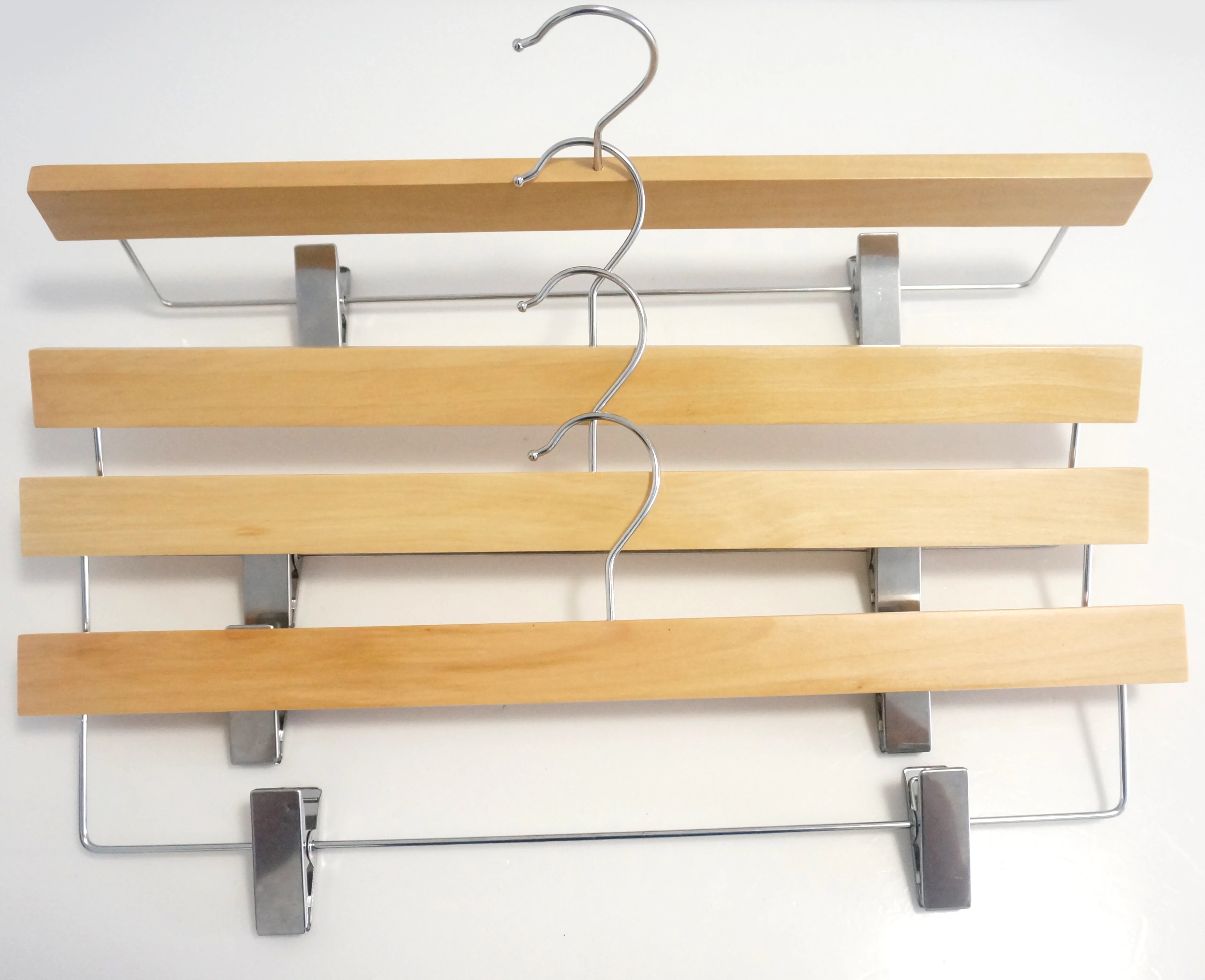 Wholesale hangers for Pants with High Quality Custom Wooden Pants Hangers for Clothes with Clips