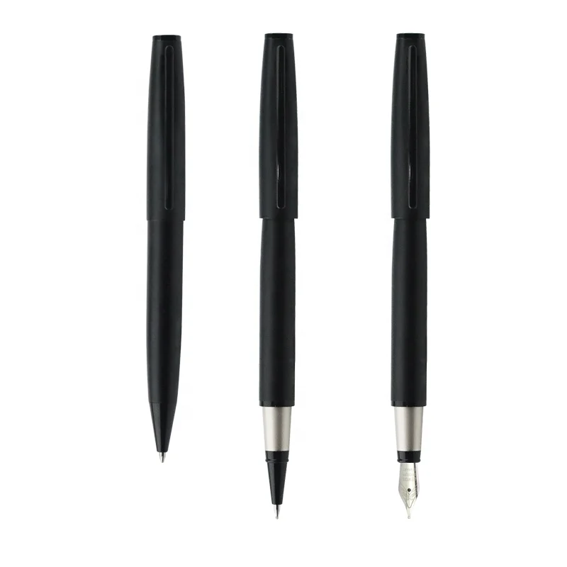 Black matte thick metal ball pen roller ball fountain pen with engrave logo business office gift pen set for men