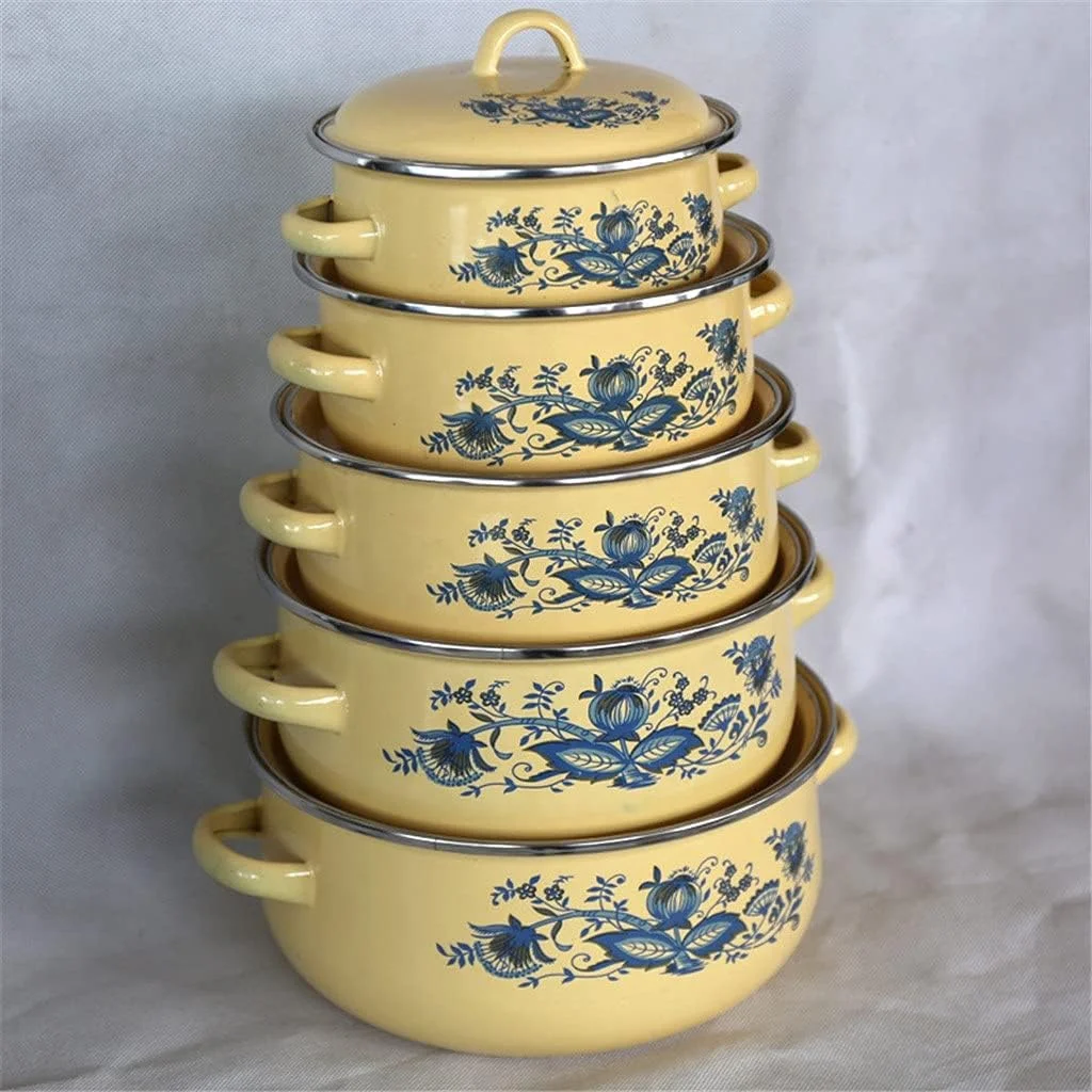 Ollas de Peltre Pewter Juego De 5 Cacerolas Enamel Casserole Cooking Kitchenware Ollas de Peltre 16/18/20/22/24cm Set Cookware