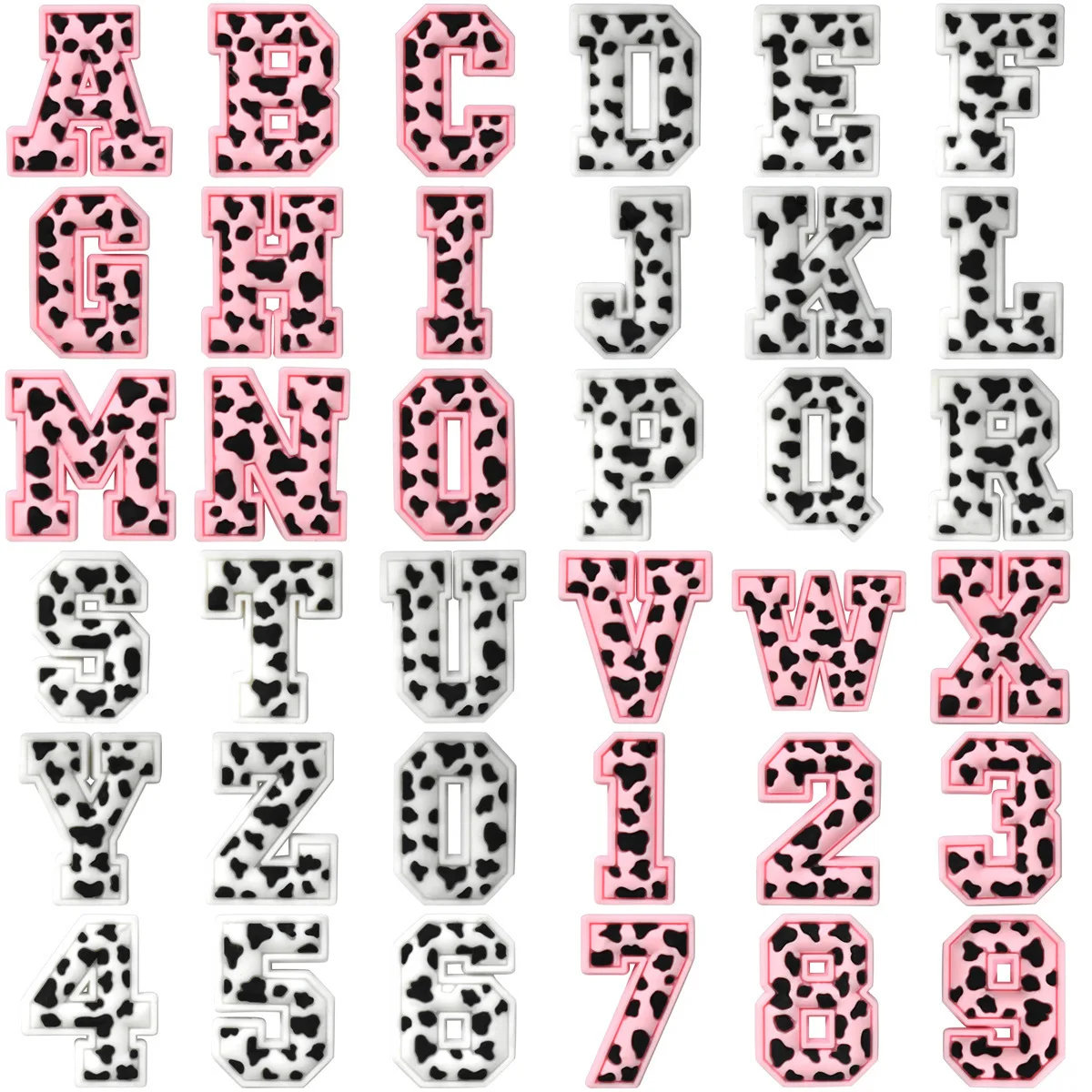 Wholesale Leopard Rubber Pvc Alphabet Abc and Numeric Elements Shoes Accessories Shoe Designer Charms for Clogs Silicone Charms