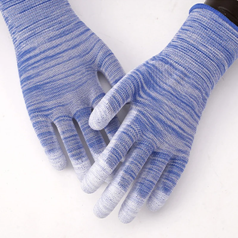 13 needle knitted stripe coated palm gloves PU coated palm protective gloves anti-wear anti-static labor gloves