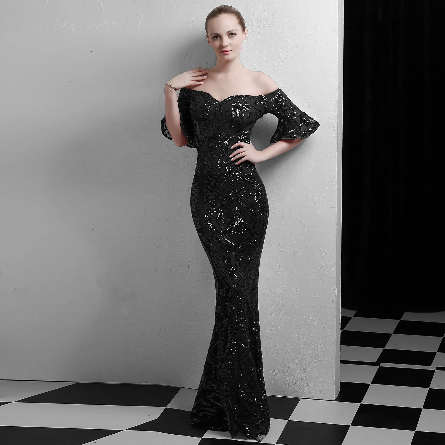 European and American court style long slimming annual banquet nightclub party Wedding dress female