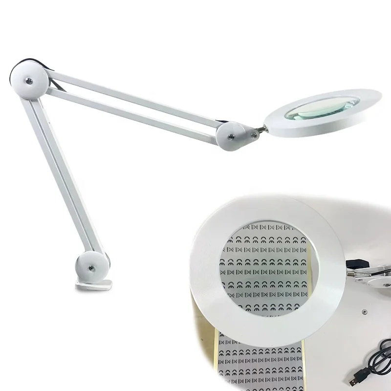 Hot Selling Clip-on Adjustable Led Cold Light 5X 8X 10X Magnifying Glass Lamp