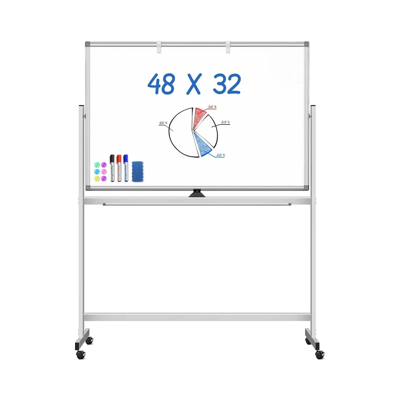 360 degree adjustable double side mobile big marker custom Magnetic Stand whiteboard easel on wheels 40x72 for classroom