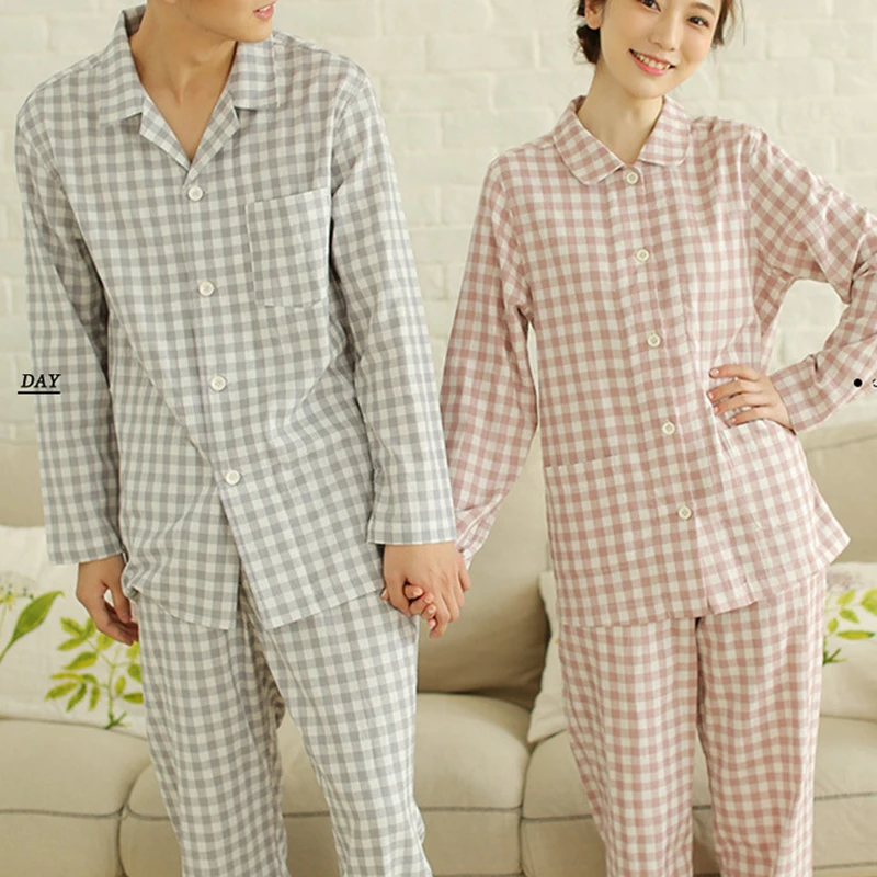 Wholesale Women Men Homewear Set Classic 2 Piece Couples Grid Pajamas Set